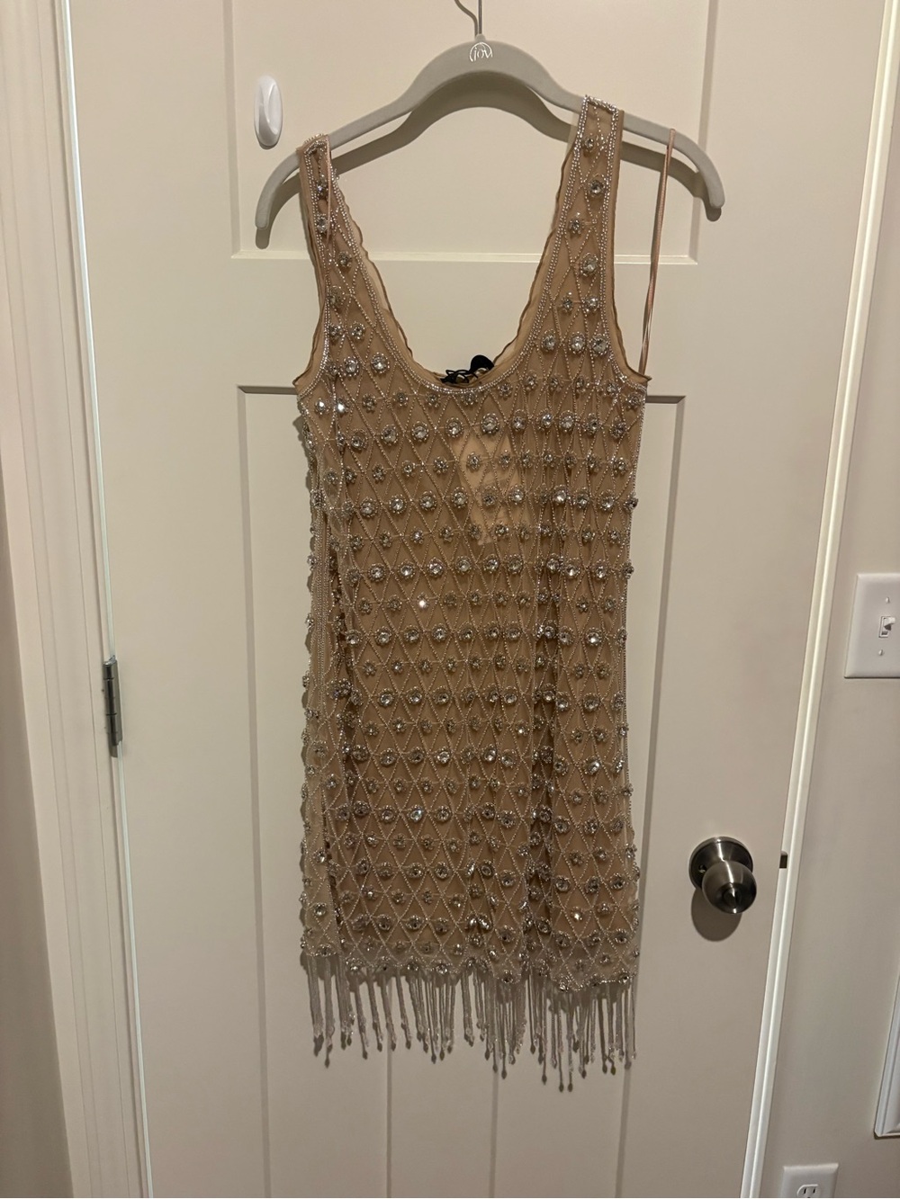 ZARA JEWEL BEADED SHORT DRESS Medium Silver NWT - Picture 5 of 9